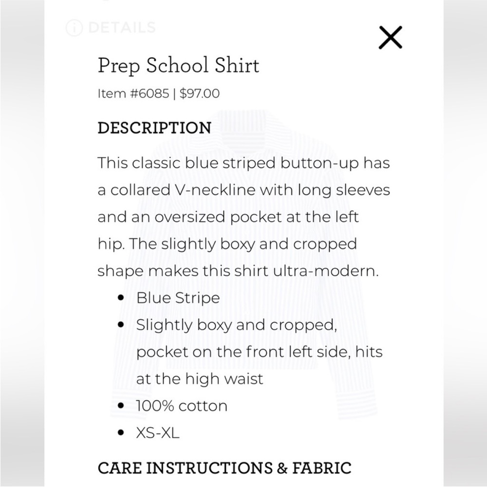 CAbi 6085 Prep School Blue Stripe Button Up Shirt Size XS EUC! - Picture 4 of 13